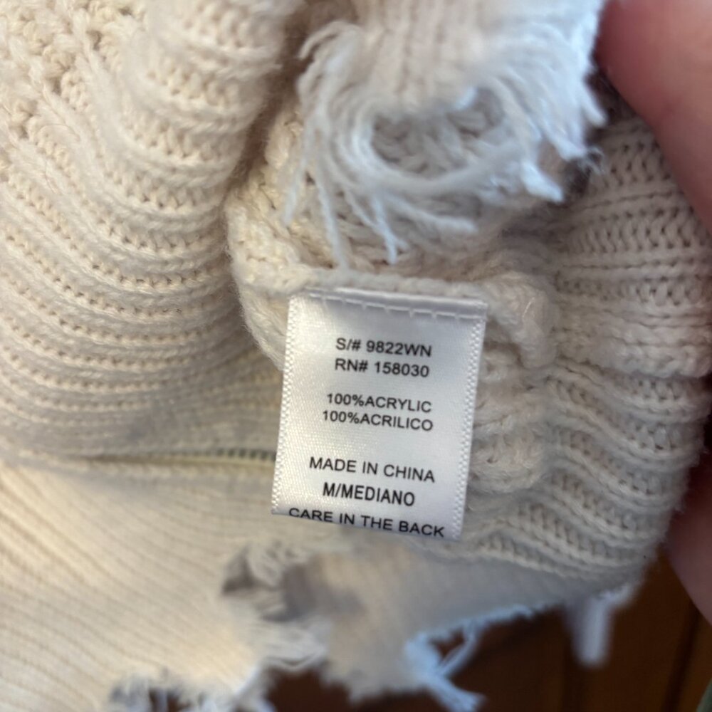 Love Tree Distressed Acrylic Crop Knit Hoodie in White - Picture 5 of 9